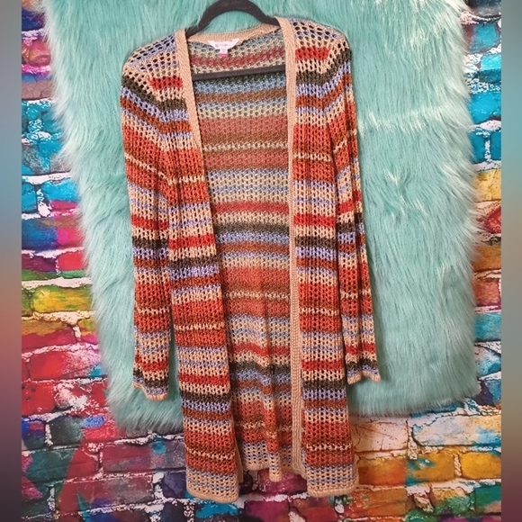 No boundaries Brown Rust Multiple Color Open Front Knit Long Sleeve Cardigan L - Picture 7 of 8
